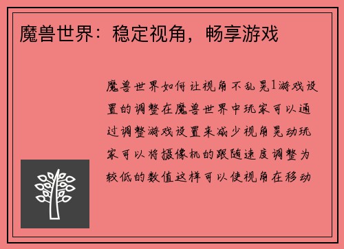 魔兽世界：稳定视角，畅享游戏